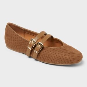 NWOT Universal Thread Taupe Women's 7 Henrietta Double Strap Mary Jane Flats